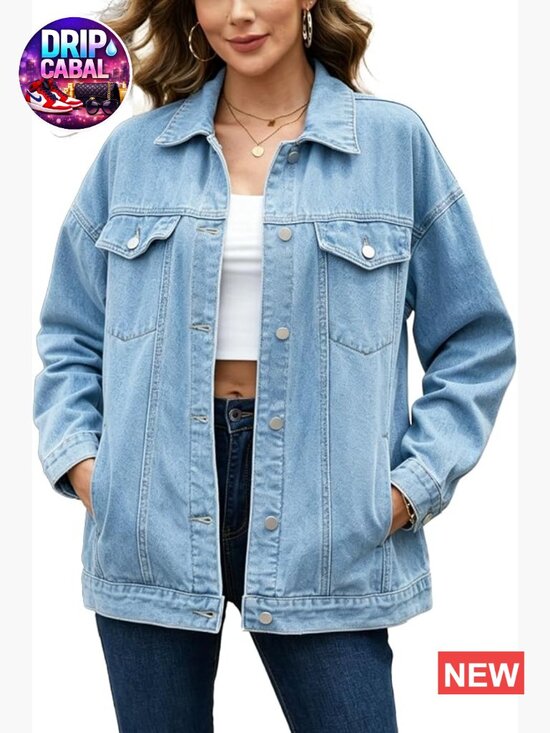 Jackets & Blazers - Oversized Boyfriend Denim Jacket Button Down Coat